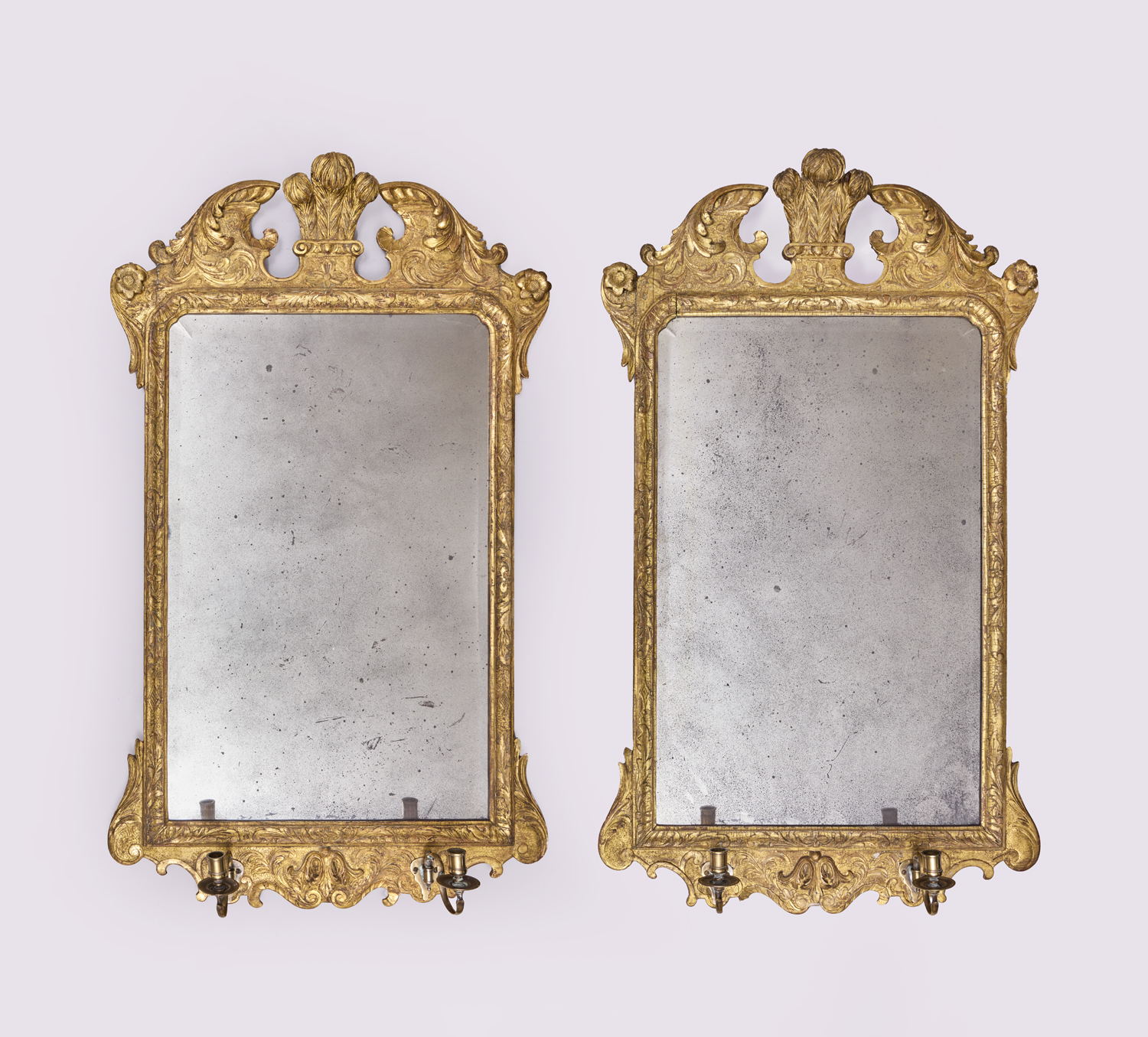PAIR GEORGE I GILT& GESSO MIRRORS